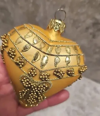 Vintage Dept 56 Glass Embellished Gold Heart Christmas Ornament Poland 3.5  • $19.95