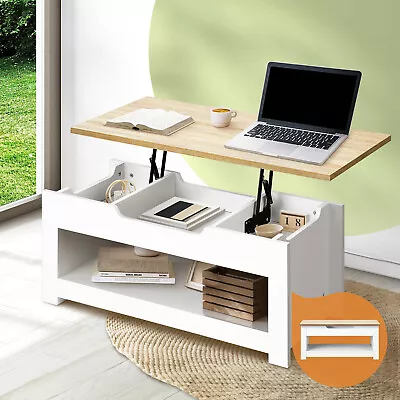 Oikiture Coffee Table Lift Up Top Modern Tables Hidden Storage Shelf Display • $88