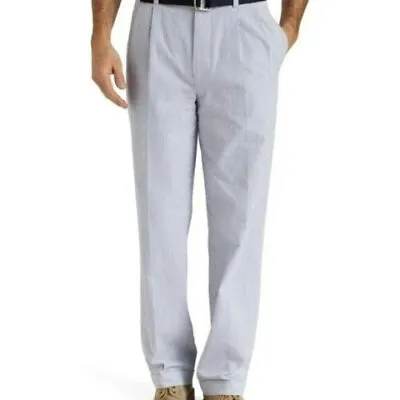 Brooks Brothers Elliot Seersucker Pants 36x30 Blue White Stripe CuffS Pleats EUC • $24.82
