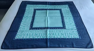 VALENTINO Large Crepe Silk Scarf Graphic Blue Tones 80 X 80 Cm • £40