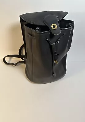 COACH Vintage Black Leather Med Sized Rucksack / Backpack Brass Features - 9943 • $125