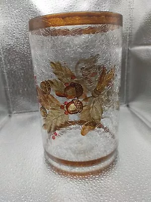 Large Mouth Crackle Glass Vintage Vase With Fall Bouquet W/Brown Trims • $15