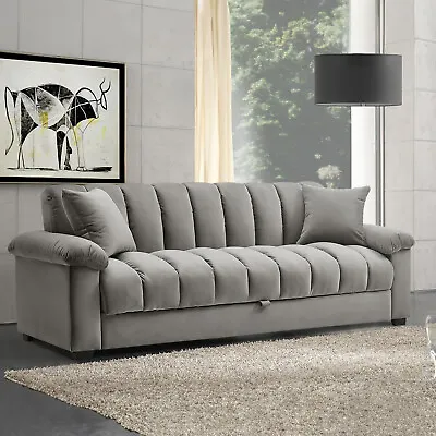 Chesterfield 3 Seater Sofa Bed Velvet Soft Button Couch Settee Sofabed Sleeper • £469.95