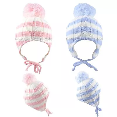 Baby Pom Pom Hat Beanie Bobble Cap Knitted Winter Girl Boy Striped Newborn-12 M • £6.85