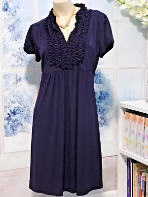 SZ 16  AA Studio Dark Purple Dress Ruffles Bib Detail Soft Flowing Cap Sleeves • $15