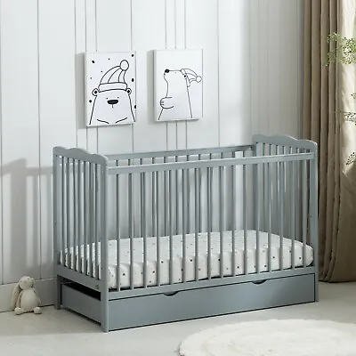 MCC® Grey Brooklyn Baby Cot Crib With Water Repellent Mattress & Wheeled Drawer • £129.99