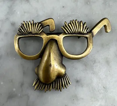 Vintage JJ Jonette Glasses With Mustache Mask Signed Brooch Pin • $19
