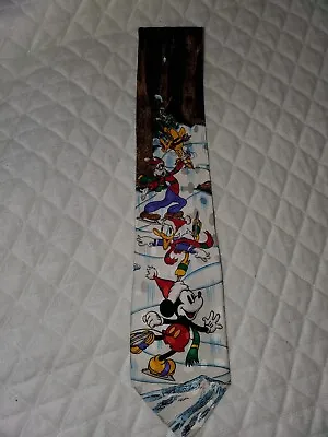  Christmas Holiday The Disney Store 100% Silk Tie Mickey Mouse  Ice Skating Snow • $7.99