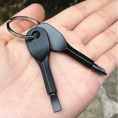 1 Pair Pocket EDC Screwdriver Key Chain Ring Flat Cross Head Outdoor Multi Tool • £3.26