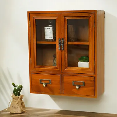 £29.89 • Buy Wooden Storage Cabinet Wall Mounted Cupboard Rustic Display Shelf Units