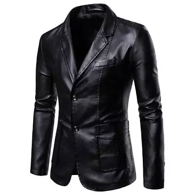 Mens Wedding Formal Dress Blazer Leather Jacket Coat Business Slim Fit Casual • $41.63