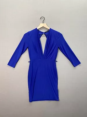 Foreign Exchange Women's Blue Dress Deep V-Neck Long Sleeve Hole Back Size Small • $19.99