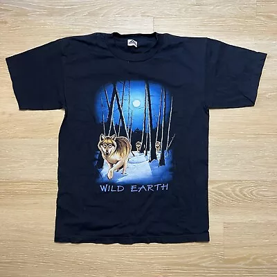 Vtg Wild Earth Wolf Shirt L Human-i-Tees Full Moon Forest 90s Y2K Graphic Tee • $14.93