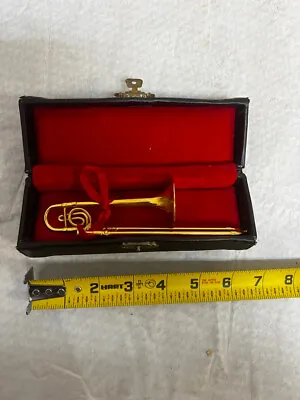 Collectible Mini Miniature Brass Trombone In Red Velvet Black Case • $34.99