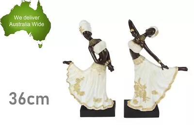 2pcs 36cm Dancing African Lady Home Decor Ornament Statue Sculpture Figurine • $113.99