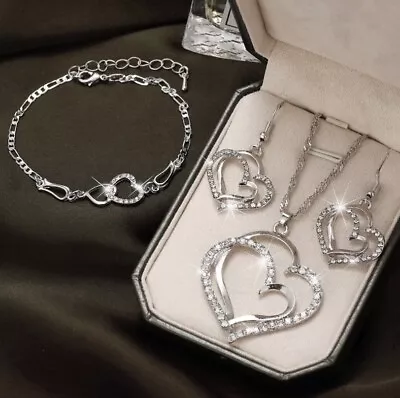 3 Pcs Set Heart Shaped Jewelry Set Of Earrings Pendant Necklace For Women • $14.99