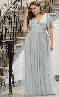 £40 • Buy Brand New Ever Pretty Silver Sequin Floor Length Dress Size 18