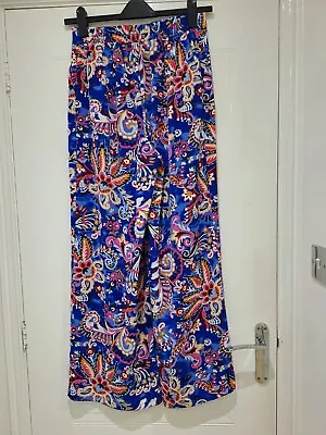 Tu Ladies Blue Paisley Palazzo Trousers Elasticasted Waist&Pockets Size 10L BNWT • £4.99