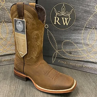 Men's Rodeo Cowboy Boots Genuine Leather Brown Square Toe Bota Ranch Saddle • $109.99