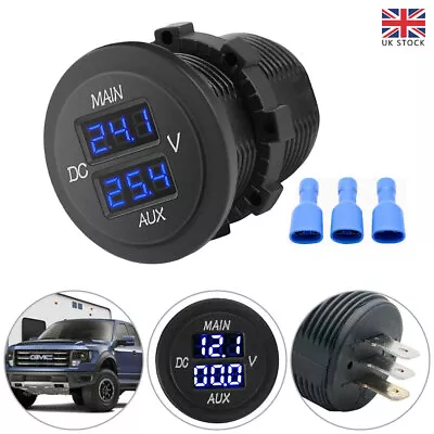 12/24V AUX LED Dual Voltmeter Voltage Gauge Battery Monitor Panel Car Boat RV • £11.89