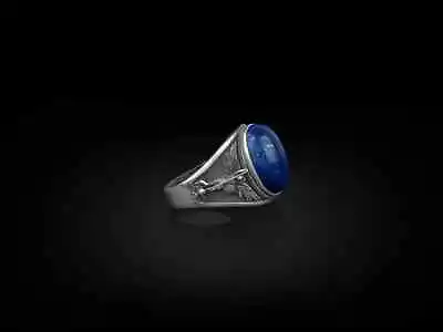 Solid 925 Sterling Silver Natural Lapis Gemstone Saint Michael Mens Unisex Ring • $45.99