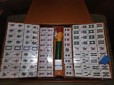 READ DESCRIPT! Chinese Mahjong Game Set With 146 Numbered Large Tiles 1.5  Blue • $49.99