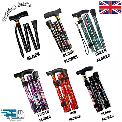 Walking Stick Easy Fold Adjustable Cane Lightweight Mobility Collapsible Sticks • £7.99