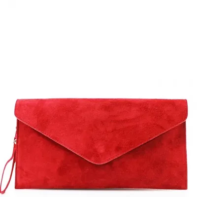 Ladies Women Real Suede Leather Envelope Chain Clutch Party Prom Evening Bag • £16.99