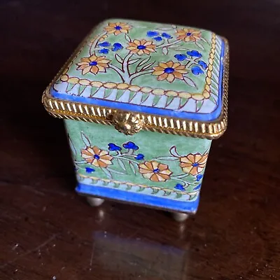 Vintage Empress Arts Miniature Enamel Floral Mailbox Stamp Holder Dispenser Box • $23.99