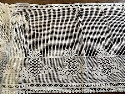 Heritage Pineapple 1980's Macrame Ring Lace Curtain Fabric Ecru USA 23 X 3 Yards • $27