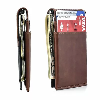 The Latcher Minimalist Wallet & Card Case Companion; Brown / Genuine Leather • $23.99