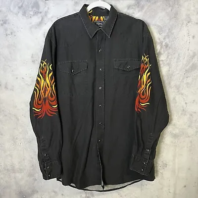 Vintage Roper Western Shirt Mens XL Tribal Flames Fire Black Long Sleeve R4 • $34.99