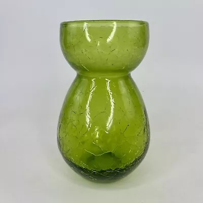 Vtg 6  Crackle Glass Bulb Forcing Vase Avocado Green Hyacinths Paper Whites • $15.95
