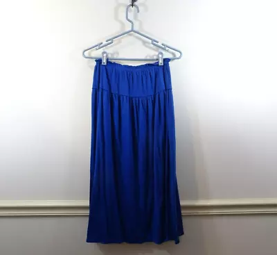 Vintage Bright Blue Tiered Flouncy Skirt Size S 70s Pull On Prairie Boho • $19.99