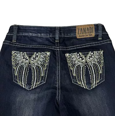 Zanadi Jeans 14 Dark Washed Embellished Pockets Distressed Wings • $13.99