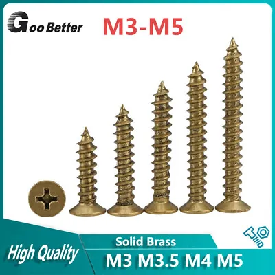 M3 M3.5 M4 M5 Phillips Countersunk Self Tapping Screw Brass Flat Head Wood Screw • £2.51