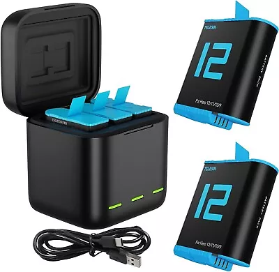 TELESIN 2-Pack Battery Charger For GoPro Hero 11 Hero 10 Hero 9 BlackSD Card • $63