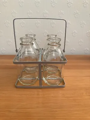 Four Vintage Style Mini Milk Bottles In Metal Crate • £9