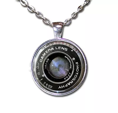 Vintage Camera Lens - Handmade Round Glass Pendant Necklace Photographer Gift • $13.80