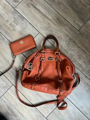 Michael Kors Bedford Legacy Medium Satchel Handbag Burnt Orange W/ Wallet • $60