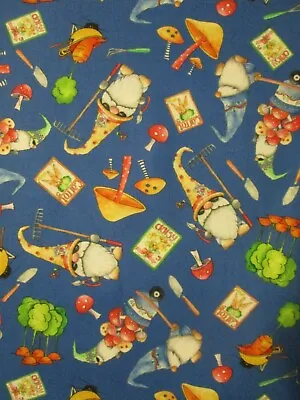 Gnomes Garden Gnome Mushrooms Food Dark Blue Digital Printed Cotton Bthy  • $6.75