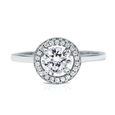 Micro Pave Halo Cubic Zirconia Engagement Ring Round CZ Wedding  Accents • $27.19