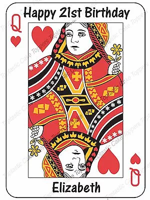 Personalised Queen Of Hearts Playing Card Edible Icing Birthday Cake Topper • £4.65