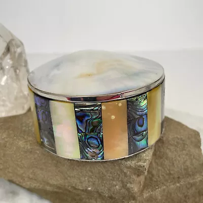 LID DAMAGED Inlaid Shell Jewelry Box Handmade Abalone Mother Of Pearl Iridescent • $20.66