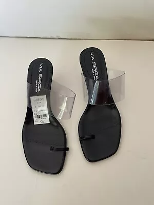 Via Spiga Mule Thong Black Leather & Clear Plastic Size 5.5 M • $21