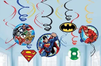 DC Justice League Birthday Batman Party Hanging Swirl Decorations X 12 • $8.95