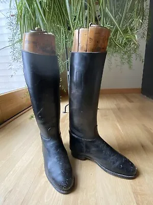 Antique English Edwardian Charles Smith Riding Boots W/ Wooden Boot Trees Lasts • $349.99