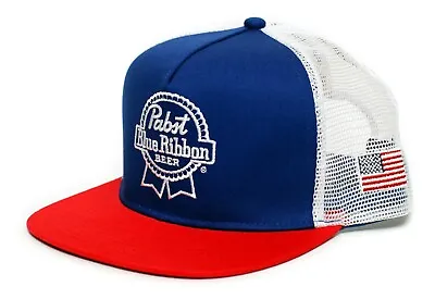 PBR Pabst Blue Ribbon Flat Bill Hat Embroidered Cap Adult Unisex Royal/Red • $17.99