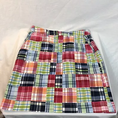 LL Bean Size 8 Petite Patchwork Madras Plaid Skirt Straight Fit Colorful Pockets • $23.77