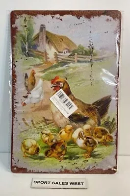 Chicken And Chicks Farm Scene Vintage Style Metal Wall Décor Sign! • $8.95